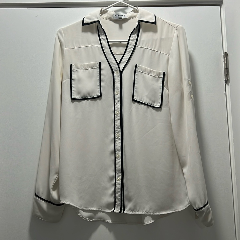 Express Women’s White w/ Black Trim Portofino Shirt - (Size S)
